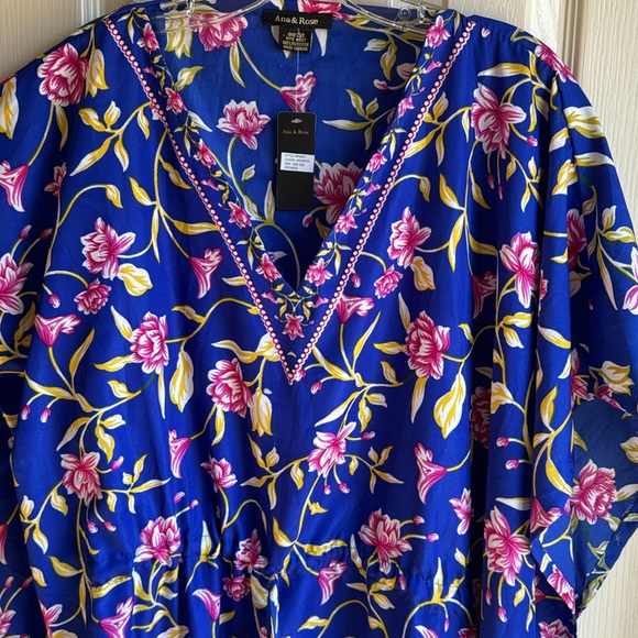 NWT ANA & ROSE BLUE/PINK/YELLOW FLORAL CAFTAN ONE SIZE - Picture 4 of 7